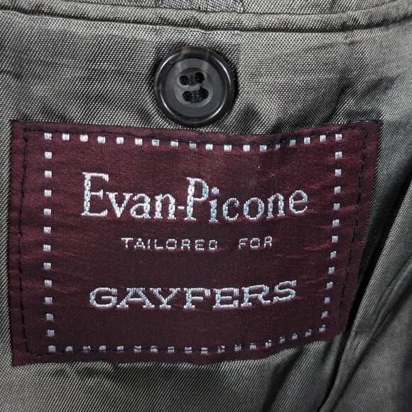 Evan Picone 46R Gray Glen Check Wool Blazer Men 2 Button 1980s Vintage Jacket - Picture 3 of 5